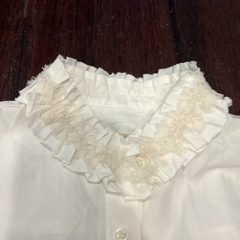 J. Crew Classic White Cotton button down with ruffle neckline - Picture 3 of 3